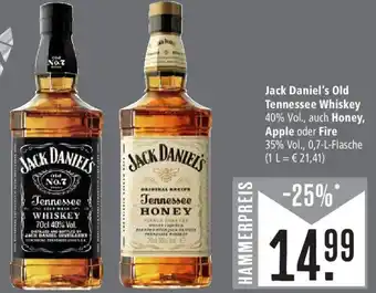 Marktkauf Jack Daniel's Old Tennessee Whiskey, auch Honey, Apple oder Fire 0,7 L Flasche Angebot