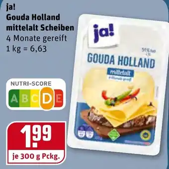 REWE ja! Gouda Holland mittelalt Scheiben 300g Angebot