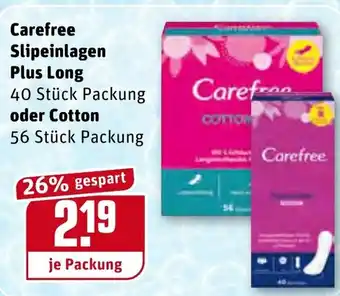 REWE Carefree Slipeinlagen Plus Long oder Cotton Angebot