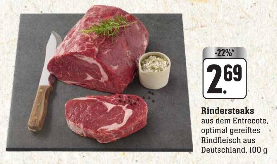 Rindersteaks aus dem Entrecote, optimal gereiftes Rindfleisch aus Deutschland, 100 g Angebot bei