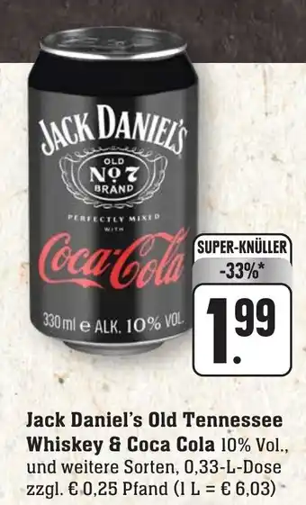 nah & gut Jack Daniel's Old Tennessee Whiskey & Coca Cola 10% Vol., 330ml Angebot