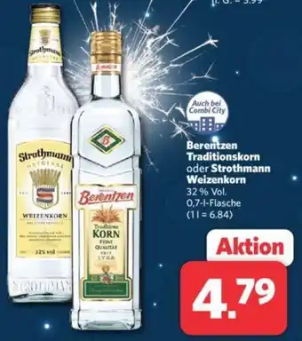 Combi Berentzen Traditionskorn oder Strothmann Weizenkorn 0,7 L Flasche Angebot