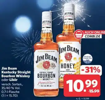 Combi Jim Beam Kentucky Straight Bourbon Whiskey oder Likör 0,7 L Flasche Angebot