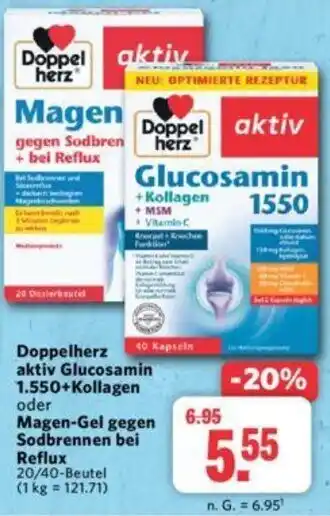 Combi Doppelherz aktiv Glucosamin 1.550+Kollagen oder Magen-Gel gegen Sodbrennen bei Reflux Angebot