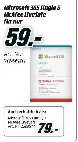 MediaMarkt Microsoft 365 single & mcafee livesafe Angebot