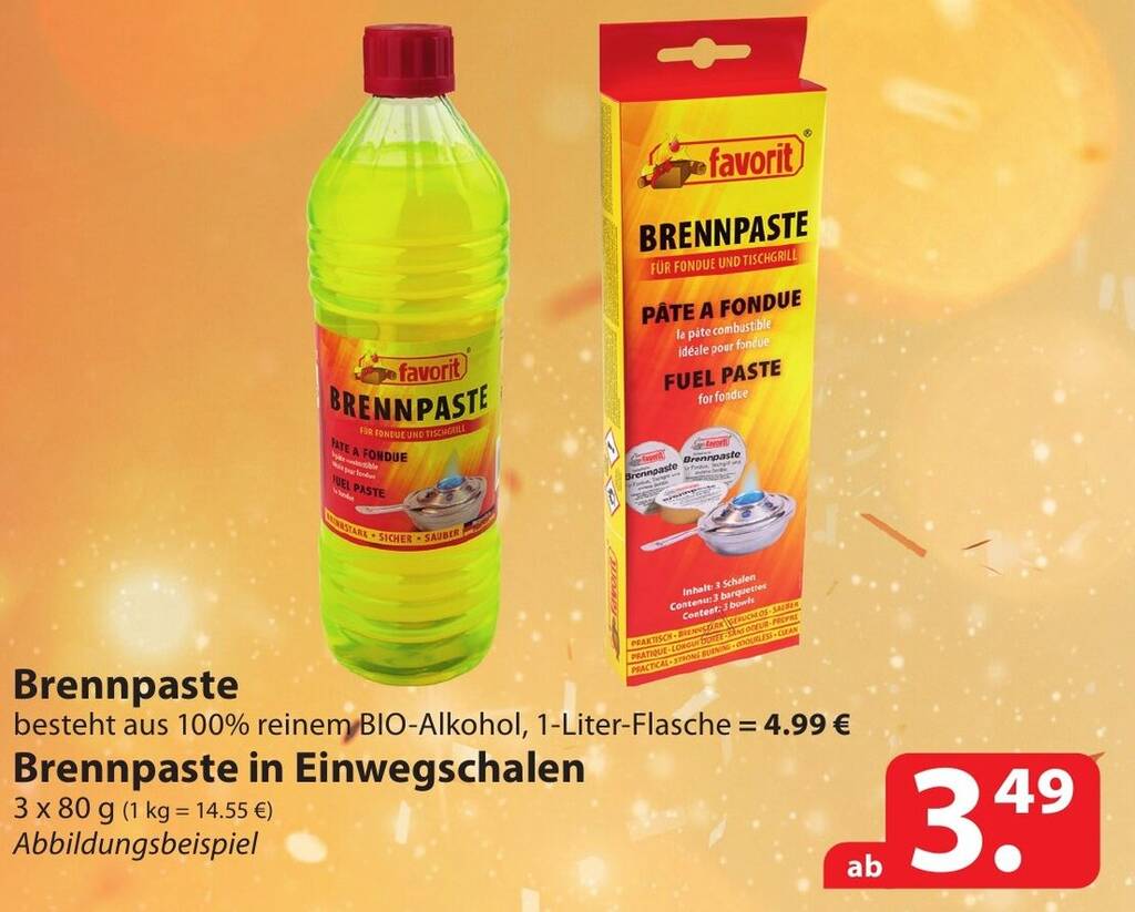 favorit Brennpaste 1 Liter oder Brennpaste in Einwegschalen 3x80 g Angebot bei Famila Nord Ost