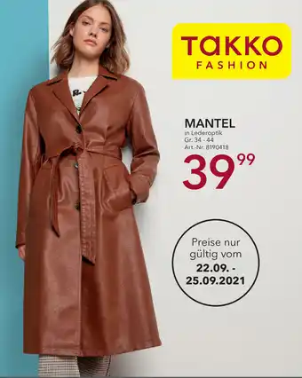 Takko Fashion Mantel in Lederoptik Angebot