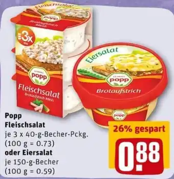 REWE PETZ Popp Fleischsalat 3x40g oder Eiersalat 150g Becher Angebot