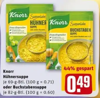 REWE PETZ Knorr Hühnersuppe 69g oder Buchstabensuppe 82g Angebot