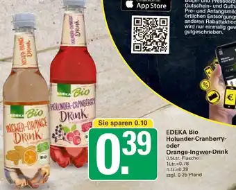 WEZ EDEKA Bio Holunder-Cranberry oder Orange-Ingwer Drink 0,5Ltr. Flasche Angebot