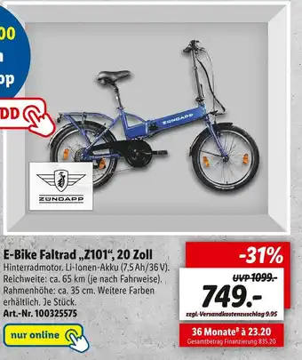 Lidl E-bike faltrad „z101“, 20 zoll Angebot