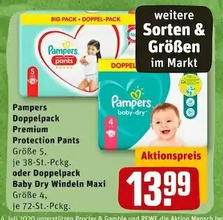 REWE Pampers doppelpack premium protection pants oder baby dry windeln maxi Angebot