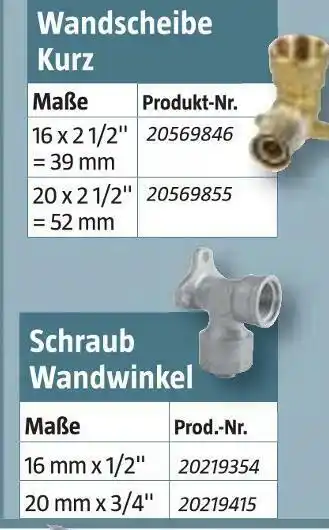 Bauhaus Wandscheibe kurz oder schraub wandwinkel Angebot