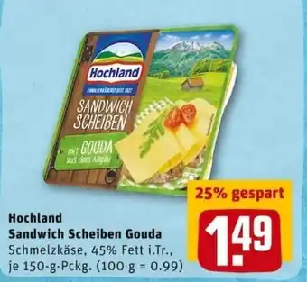 REWE PETZ Hochland Sandwich Scheiben Gouda 150g Angebot