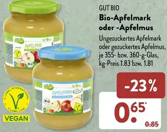 Aldi Süd GUT BIO Bio-Apfelmark oder Apfelmus 355-360 g Glas Angebot