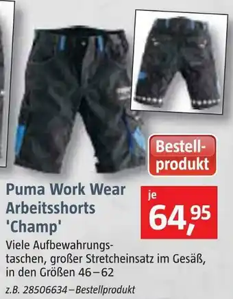 Bauhaus Puma work wear arbeitsshorts 'champ' Angebot