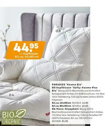 Möbel Kraft Paradies kopfkissen "softy-kosmo plus bio" oder mono-steppbett Angebot