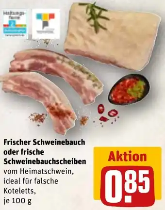 REWE Frischer Schweinebauch oder frische Schweinebauchscheiben 100 g Angebot