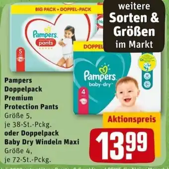 REWE PETZ Pampers Doppelpack Premium Protection Pants oder Doppelpack Baby Dry Windeln Maxi Angebot