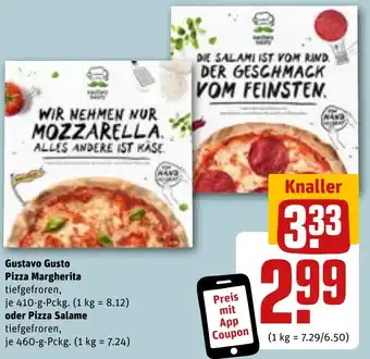 REWE Gustavo Gusto Pizza Margherita 410 g oder Pizza Salame 460 g Pckg. Angebot