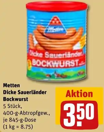 REWE Metten Dicke Sauerländer Bockwurst 845 g Dose Angebot