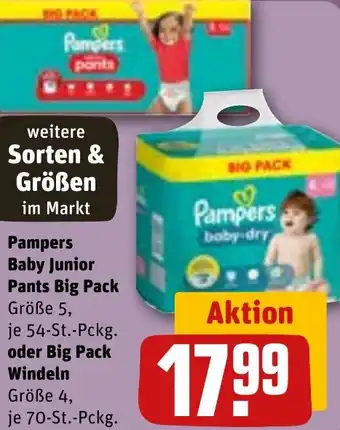 REWE Pampers Baby Junior Pants Big Pack 54 St. oder Big Pack Windeln 70 St. Pckg. Angebot