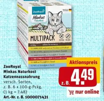 REWE PETZ ZooRoyal Minkas Naturkost Katzennassnahrung 6x100g Angebot