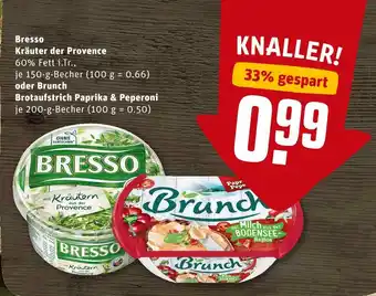 REWE Bresso kräuter der provence oder brunch brotaufstrich paprika & peperoni Angebot