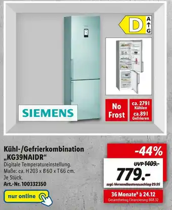 Lidl Siemens kühl-/gefrierkombination „kg39naidr“ Angebot