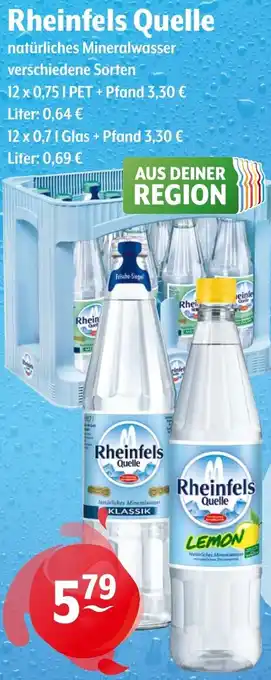 Trink und Spare Rheinfels Quelle natürliches Mineralwasser 12x0,75 L Angebot