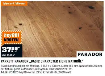 OBI PARKETT PARADOR ,,BASIC CHARACTER EICHE NATURÖL" Angebot