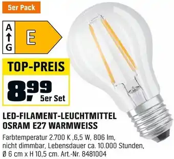 OBI LED-FILAMENT-LEUCHTMITTEL OSRAM E27 WARMWEISS Angebot