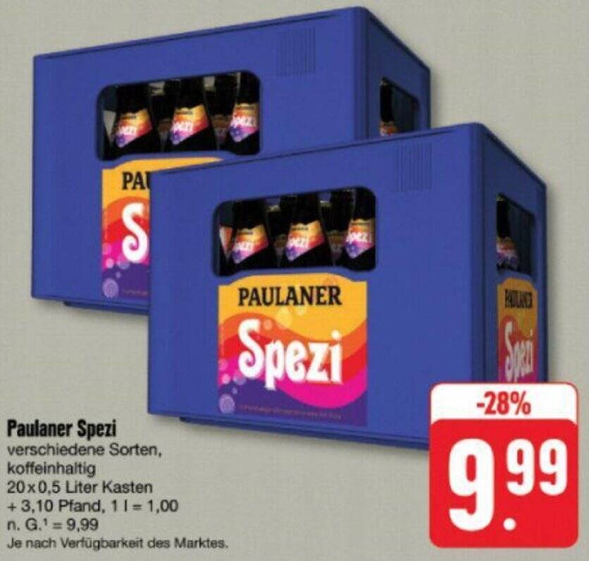 Paulaner Spezi 20x0,5 Liter Kasten Angebot bei nah & gut