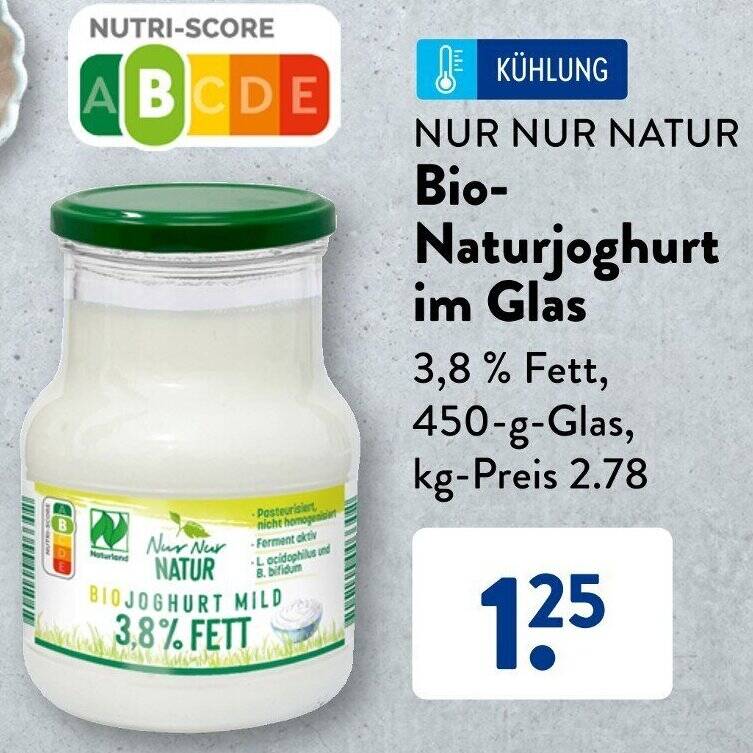 NUR NUR NATUR Bio Naturjoghurt im Glas 450 g Angebot bei Aldi Süd