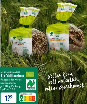 Aldi Süd NUR NUR NATUR Bio-Vollkornbrot 500 g Packung Angebot