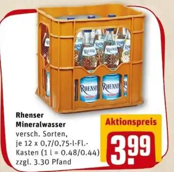 REWE PETZ Rhenser Mineralwasser 12x0,7/0,75L Angebot