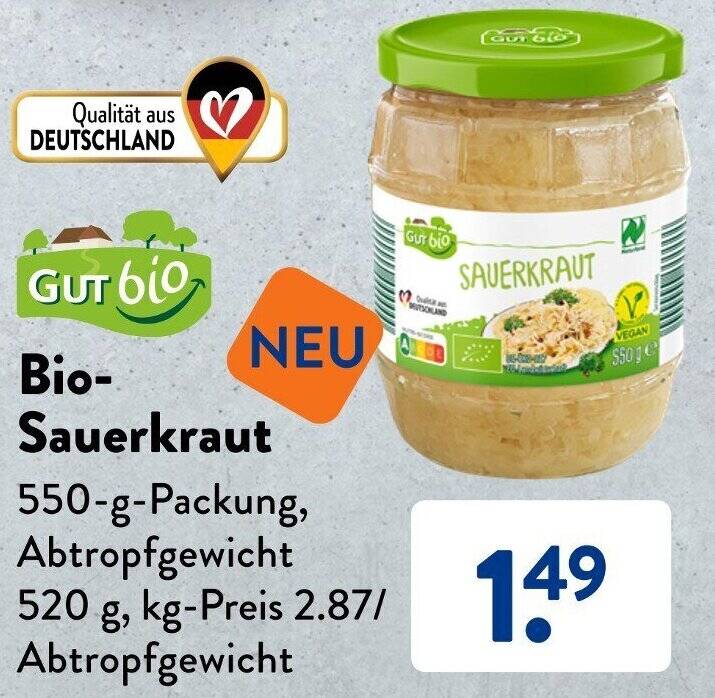 Gut Bio Sauerkraut 550 g Packung Angebot bei Aldi Süd