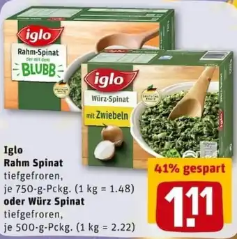 REWE City Iglo Rahm Spinat 750g oder Würz Spinat 500g Angebot