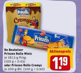 REWE City De Beukelaer Prinzen Rolle Minis 187,5g oder Prinzen Rolle Cremys 200g Angebot