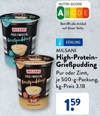 Aldi Süd MILSANI High-Protein Grießpudding 500 g Packung Angebot