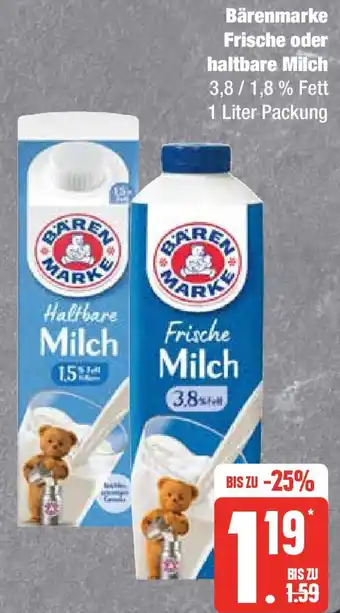 Edeka Bärenmarke Frische oder haltbare Milch 1 Liter Packung Angebot