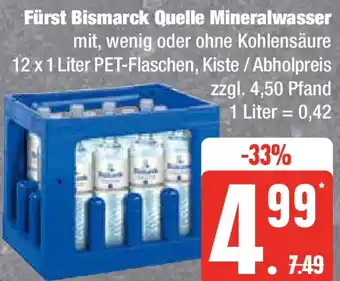 Edeka Fürst Bismarck Quelle Mineralwasser 12 x 1 Liter PET-Flaschen Angebot