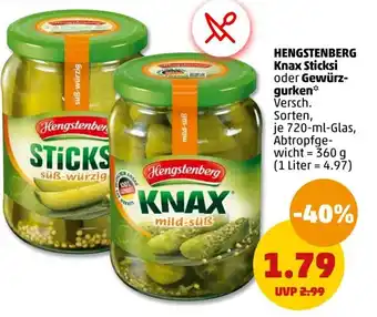 PENNY HENGSTENBERG Knax Sticksi oder Gewürzgurken 720-ml-Glas Angebot