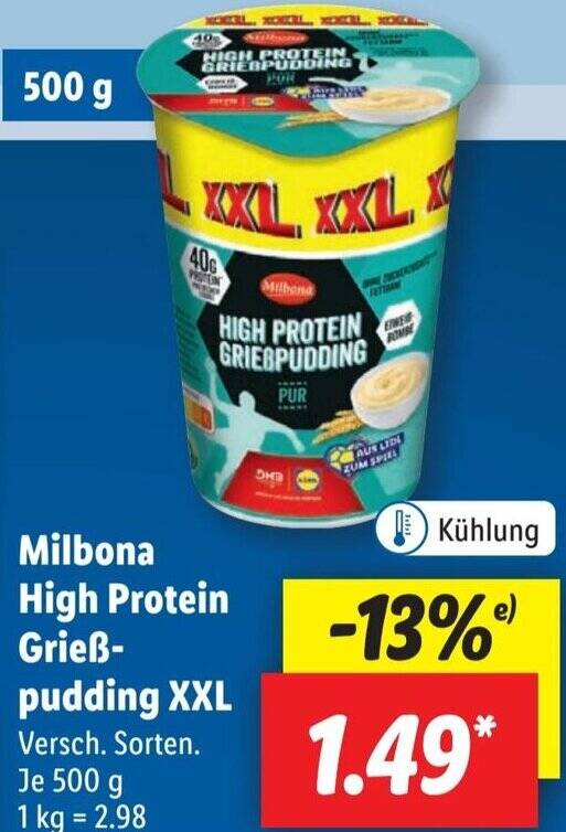 Milbona High Protein Grießpudding XXL 500 g Angebot bei Lidl
