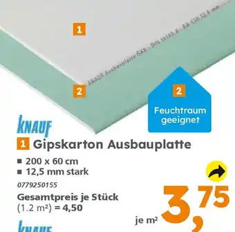 Globus Baumarkt KNAUF Gipskarton Ausbauplatte Angebot