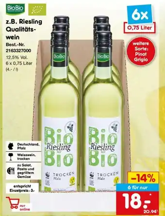 Netto Marken-Discount BioBio z.B. Riesling Qualitätswein 6 für nur Angebot