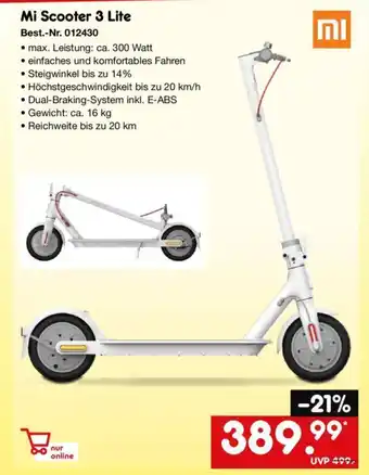 Netto Marken-Discount Mi Scooter 3 Lite Angebot