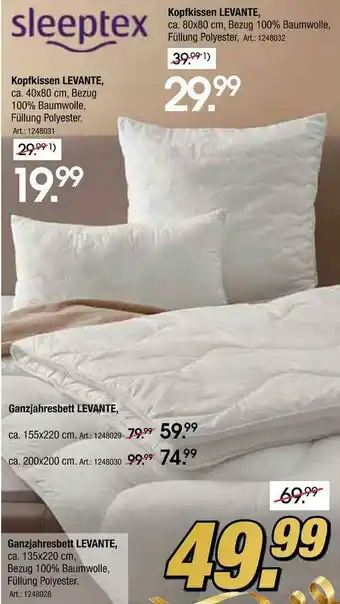 Zurbrüggen Sleeptex kopfkissen levante oder ganzjahresbett levante Angebot