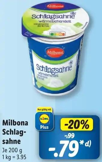 Lidl Milbona Schlagsahne 200 g Angebot