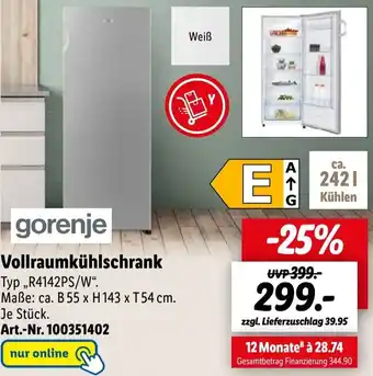 Lidl gorenje Vollraumkühlschrank ,,R4142PS/W“ Angebot